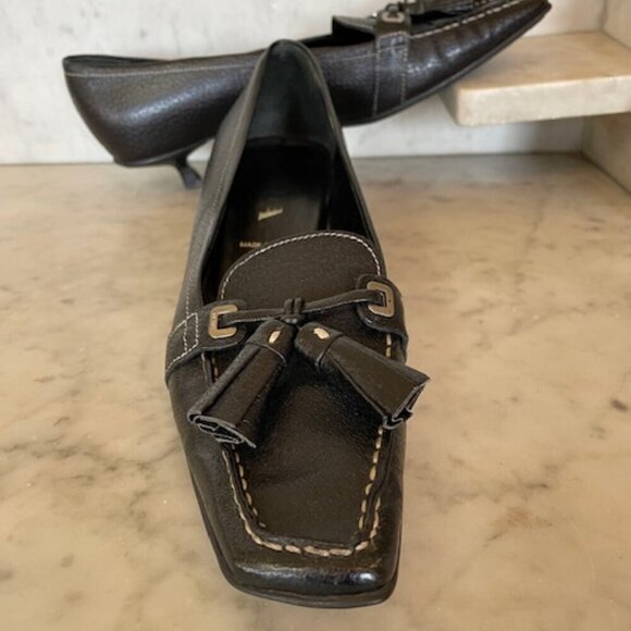 PRADA Tassel Kitten Heel Black Vintage Pumps 37 1/2 - Picture 1 of 17